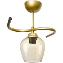 Modavize Tekli Avize Gold Renk Camlı Modern Tasarım 30 cm Yükseklik 34 cm Genişlik