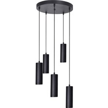 Modavize Spotline Modern Tasarım Salon - Yatak Odası - Mutfak - Gün Işığı - Siyah Renk 5 Li Spot Sarkıt Avize