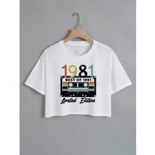 Over Head Kadın Beyaz 1981 Kaset Baskılı Oversıze Crop