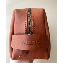 Alesta Leather El Yapımı Hakiki İtalyan Deri Makyaj Çantası - Bozuk Para Cüzdanı/Kartlık Hediye