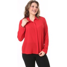 Şans Kadın Büyük Beden Fujya Gizli Pat Ön Düğmeli Bluz 65N38019