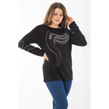 Şans Kadın Büyük Beden Siyah Kol Ve Önü Taş Detaylı Bluz 65N37325