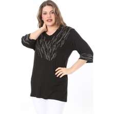 Şans Kadın Büyük Beden Siyah Taş Detaylı Bluz     65N37976