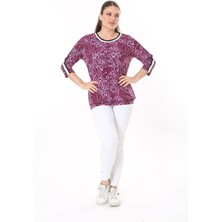 Şans Kadın Büyük Beden Mürdüm Yaka Ve Kolları Sim Şerit Detaylı Uzun Kollu Bluz 65N37709