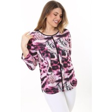 Şans Kadın Büyük Beden Renkli Bisiklet Yakalı Uzun Kollu Bluz 65N37615