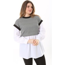 Şans Kadın Büyük Beden Beyaz Kazayağı Ve Poplin Kombinli Tunik 65N37577