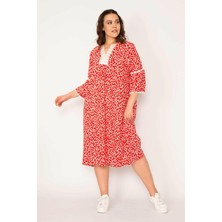 Şans Kadın Kırmızı Dantel Detaylı Dokuma Viskon Kumaş Elbise 65N33209