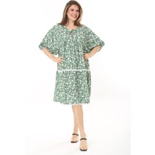 Şans Kadın Büyük Beden Pembe Ön Patı Düğmeli Göğüs Büzgü Ve Ponpon Detaylı Elbise 65N37870