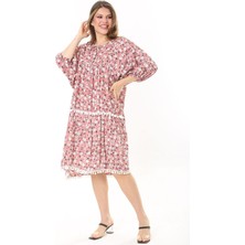 Şans Kadın Büyük Beden Pembe Ön Patı Düğmeli Göğüs Büzgü Ve Ponpon Detaylı Elbise 65N37870