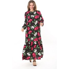 Şans Kadın Kahve Dokuma Viskon Kumaş Eteği Katlı Uzun Kollu Elbise 65N37867