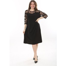 Şans Kadın Büyük Beden Siyah Dantel Detaylı Elbise 65N37659