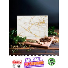 Mogeva Cam Kesme ve Sunum Tablası | Beyaz Gold Mermer | 20CM x 30CM