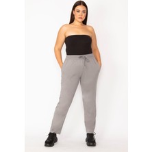 Kadın Gri Beli Lastik Ve Kuşgözü Kaytan Detaylı Cepli Spor Pantolon 65N29152