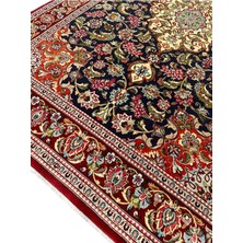 Burak Halı El Dokuma Iran Kum Halısı 140X210 Kırmızı Lacivert  Yün Halı