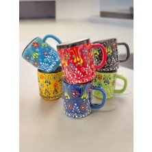 Artistic Quality Dekoratif Çini Işlemeli Büyük Kupa, Duble Kahve Fincanı, Ayran Bardağı, Meşrubat Bardağı 6 Adet