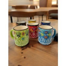Artistic Quality Dekoratif Çini Işlemeli Büyük Kupa, Duble Kahve Fincanı, Ayran Bardağı, Meşrubat Bardağı 6 Adet