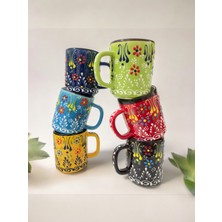 Artistic Quality Dekoratif Çini Işlemeli Büyük Kupa, Duble Kahve Fincanı, Ayran Bardağı, Meşrubat Bardağı 6 Adet