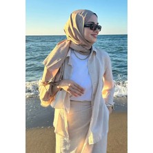 Madame Polo Rümeysa Şahin Ipeksi Jakar Lisa Şal Zikzak Desen - Koyu Bej