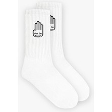 Abluka Online Erkek What The Finger Baskılı Çorap Beyaz