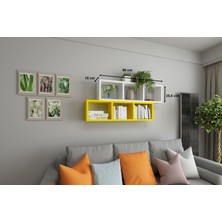 Dekormer Design Kitaplık 90 cm Duvar Rafı Ikili Yatay Sarı Beyaz