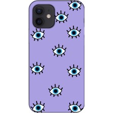 Gritty Apple iPhone 12 Nazar Gözler Lila Telefon Kılıfı