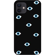 Gritty Apple iPhone 12 Mini Nazar Gözler Siyah Telefon Kılıfı