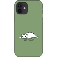 Gritty Apple iPhone 12 Mini Not Today Kedi Yeşil Telefon Kılıfı