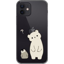 Gritty Apple iPhone 12 Penguen ve Ayıcık Şeffaf Telefon Kılıfı