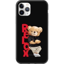 Gritty Apple iPhone 11 Pro Max Teddy Bear Relax Siyah Telefon Kılıfı