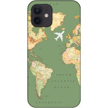 Gritty Apple iPhone 12 Mini Dünya Haritalı Yeşil Telefon Kılıfı