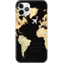 Gritty Apple iPhone 11 Pro Max Dünya Haritalı Siyah Telefon Kılıfı