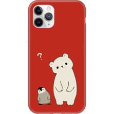 Gritty Apple iPhone 11 Pro Max Penguen ve Ayıcık Kırmızı Telefon Kılıfı