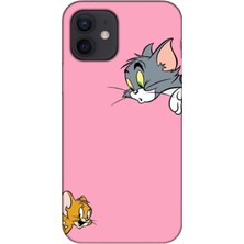 Gritty Apple iPhone 12 Mini Tom ve Jerry Pembe Telefon Kılıfı