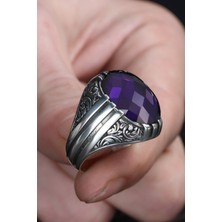 Ksr Moda Ametist Taşlı El Işlemeli 925 Ayar Gümüş Erkek Yüzük