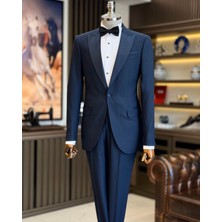 Terzi Adem Altun İtalyan kesim slim fit sivri yaka ceket pantolon damatlık set lacivert T11837