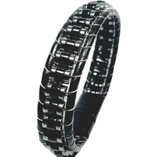 Janti JTSS24DEB1471 Onyx  ve Hematit Doğaltaş Mıknatıs Kapama Çelik Deri Janti Bileklik