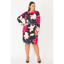 Şans Tekstil Kadın Bel Detaylı Bisiklet Yakalı Uzun Kollu Renkli Jarse Elbise