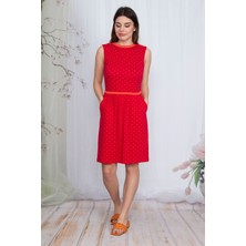 Şans Tekstil Kadın Fujya  Cep Detaylı Puantiye Elbise