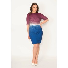 Şans Tekstil Kadın Renkli Bel Detaylı Renk Kombinli Elbise