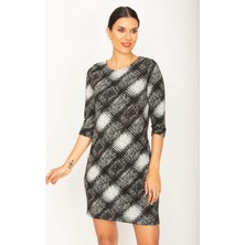 Şans Tekstil Kadın Siyah Bisiklet Yakalı Fakir Kol Elbise