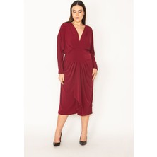 Şans Tekstil Kadın Bordo Göğüs ve Bel Detaylı Elbise