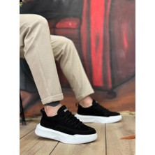 Bpm Ba0332 Merdiven Desen Bağcıklı Erkek Yüksek Taban Siyah Süet Beyaz Taban Spor Ayakkabı