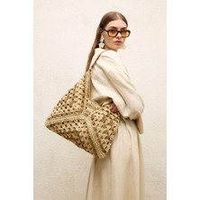 Manuka Desenli Hasır Kol Çantası Bej