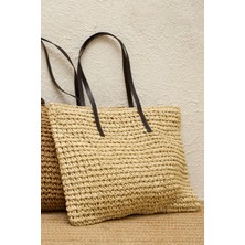 Manuka Askılı Hasır Kol Çantası Bej