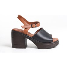 Tamdabu Ayakkabı Deri Siyah Taba 10 cm Platform Ortopedik Tekbant Kadın Terlik TMD202499