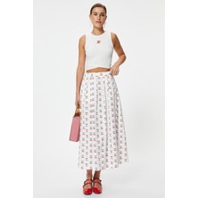 Koton x Tuba Ünsal - Çilek Baskılı Crop Atlet Asimetrik Kesim Slim Fit 4SAK10073UK