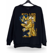 nirvoda Saint Seiya Baskılı  Bisiklet Yaka Oversize Sweatshirt Anime Manga Siyah