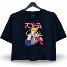 nirvoda Sailor Moon Serenity Ay Savaşçısı Baskılı Oversize Crop Tişört