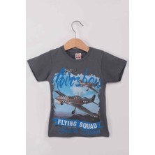 Arbi Airplane Baskılı Erkek Çocuk Tshirt | Koyu Gri