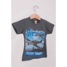 Arbi Airplane Baskılı Erkek Çocuk Tshirt | Koyu Gri